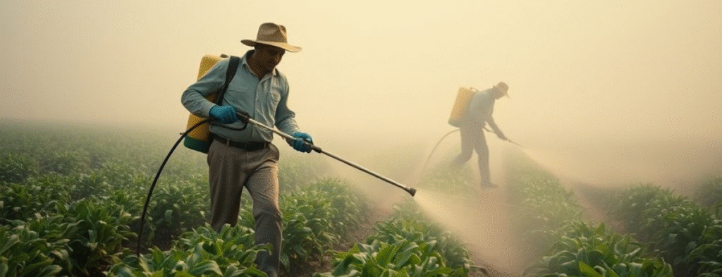 Paraquat lawsuit 2025 – farmworkers spraying herbicide in fields