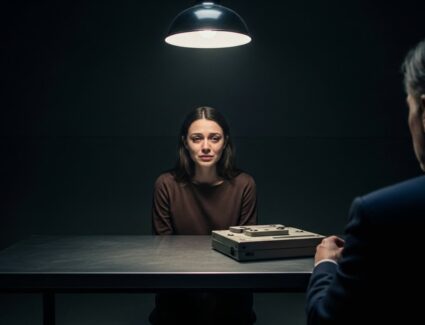 Sexual abuse survivor seated across from an investigator during a confidential interview, representing delayed reporting and trauma-informed legal review in California.