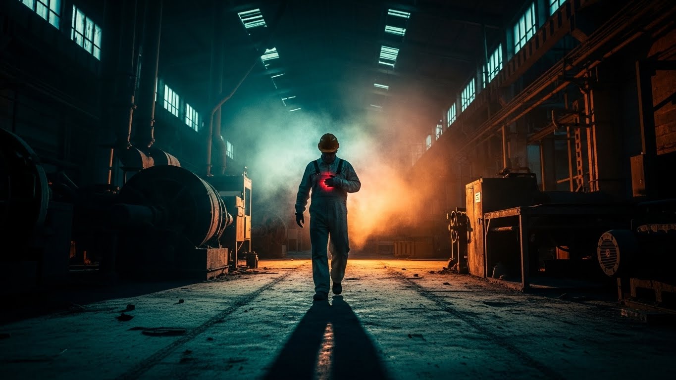 Industrial worker walking through a factory environment symbolizing asbestos exposure and evolving mesothelioma evidence standards in modern litigation.