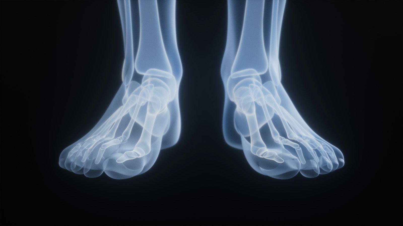 Cartiva lawsuit: x-ray image of human feet against a black background