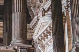 Depo-Provera brain tumor lawsuit: tall stone columns of a historic courthouse building