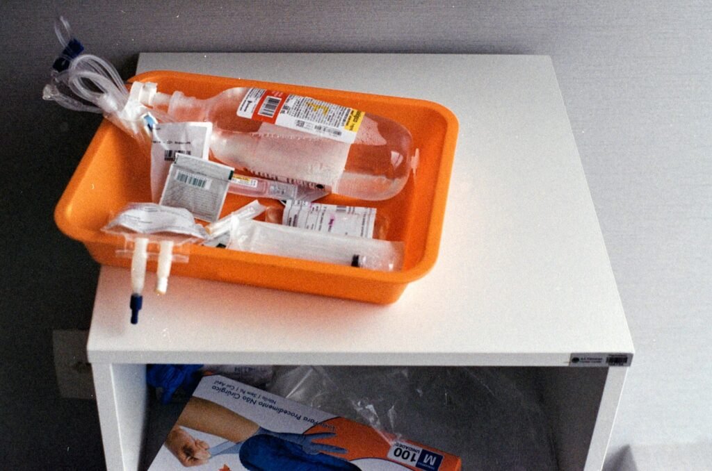 Tray of medical supplies, like those used for port care, for patients filing a Bard PowerPort lawsuit