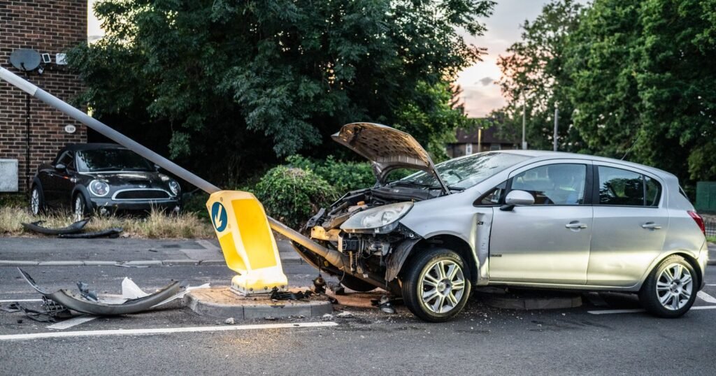 Damaged car after a motor vehicle accident