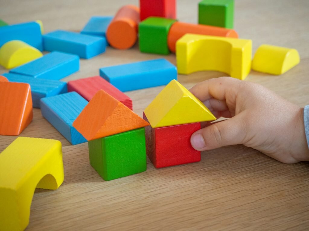 Assorted colorful wooden toy blocks for children
