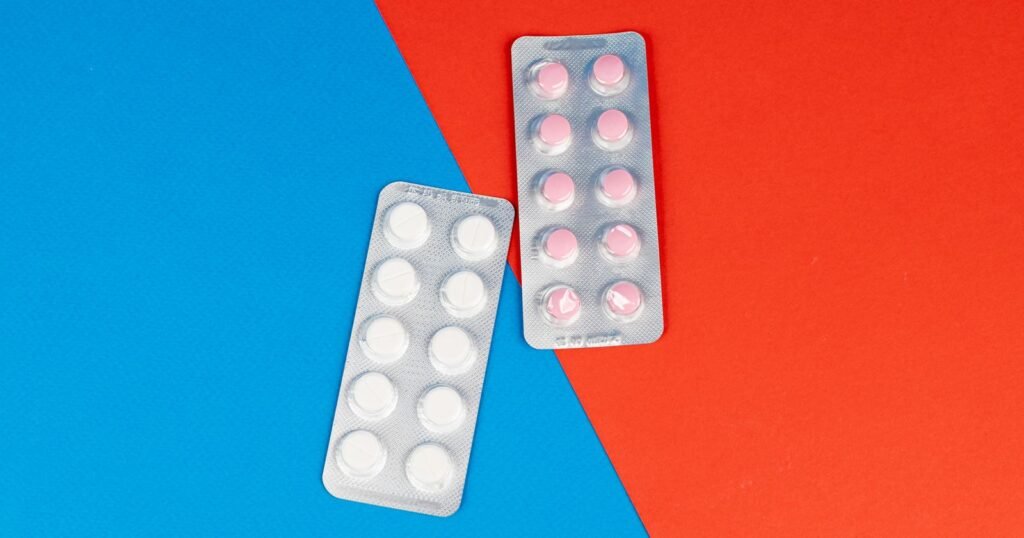 Blister packs of heartburn tablets on a table